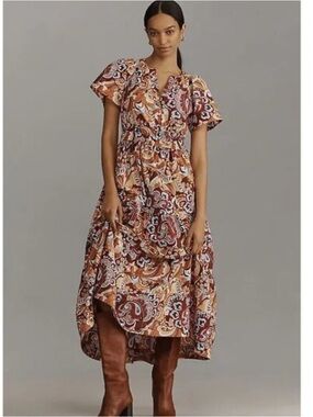 Anthropologie Womens the Somerset maxi dress in paisley bronze M